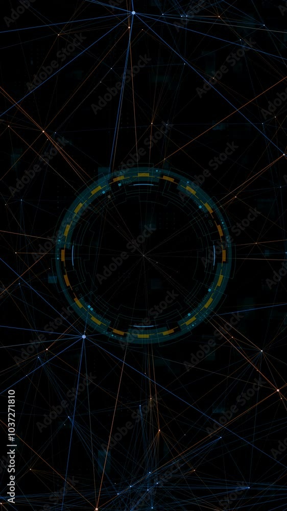 Aufkleber motion graphic of blue digital circle futuristic hud elements and orange line connection on vertical