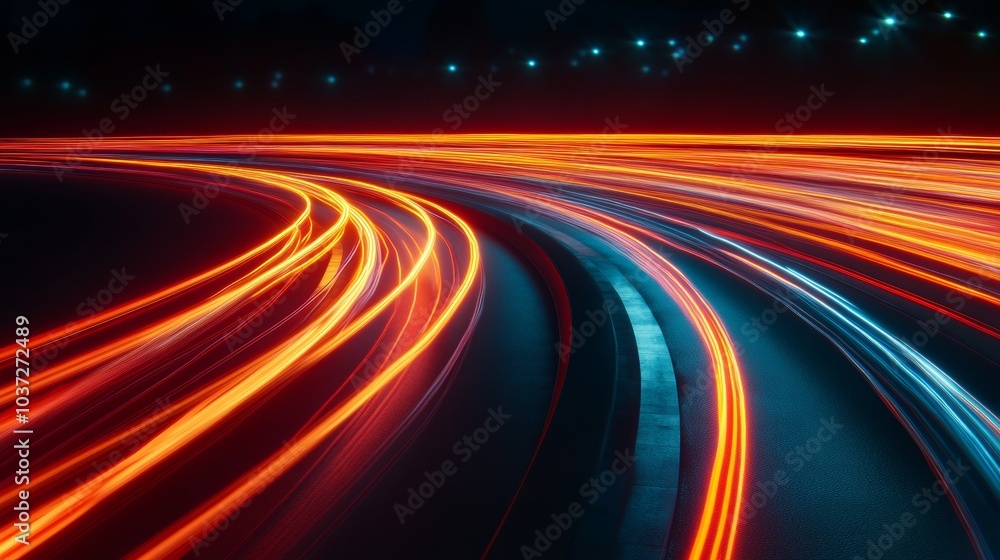 Poster speed and motion. abstract red and yellow light trails on a dark background