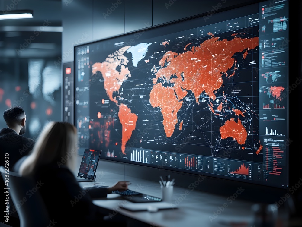 Poster innovative ai powered global logistics command center directing international trade and distribution