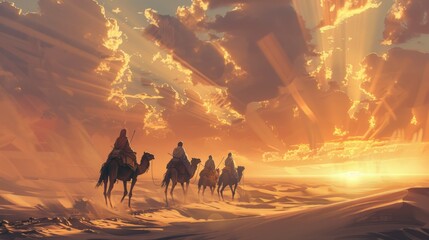 Desert Sunset with Camels