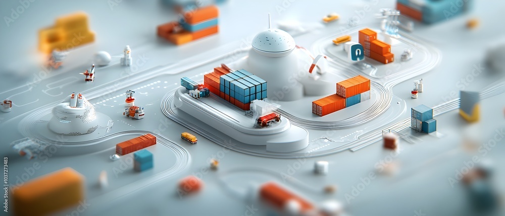 Poster intricate 3d visualization of a global logistics network with interconnected hubs shipping lanes and