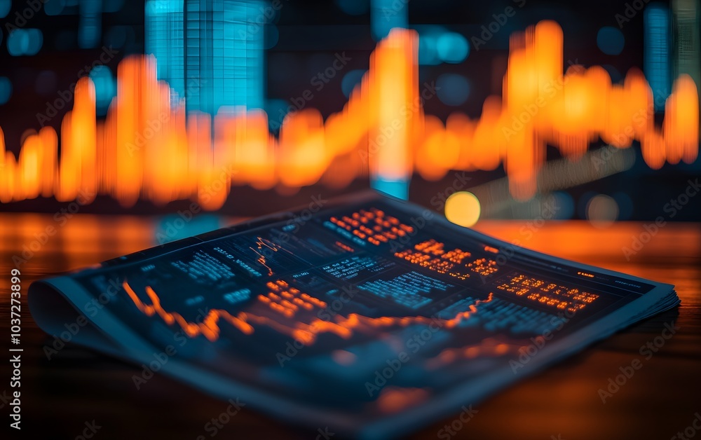 Poster A close-up of financial data displayed on a digital interface, highlighting vibrant graphs and analysis in a dynamic and modern setting.