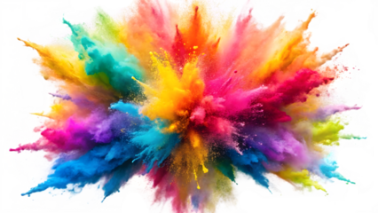 Mixed powder color explosion isolated on a transparent background.