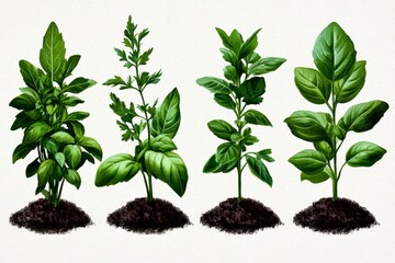 Herbs, painted in watercolor style, with gentle brushstrokes illustrating vibrant herbs such as parsley, basil, and rosemary in a natural setting