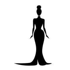 A vector silhouette image of a lady icon with a white background