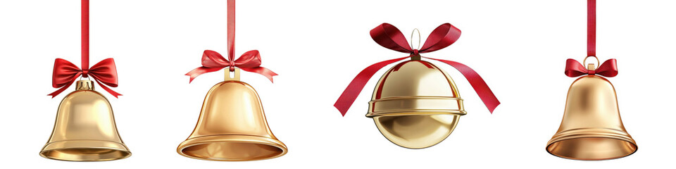 Fototapeta premium Decorative hanging bells with ribbons, isolated on white background.
