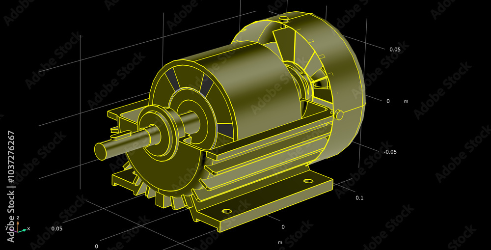 Poster Computer 3d modeling of motor 
using computer aided design system.
Engine model. Calculation grid. Educational drawing
of mechanical device.