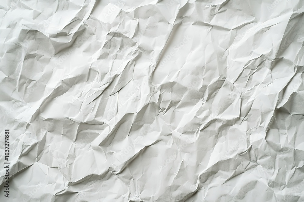 Poster white paper texture background with crumpled surface, blank sheet for design and print