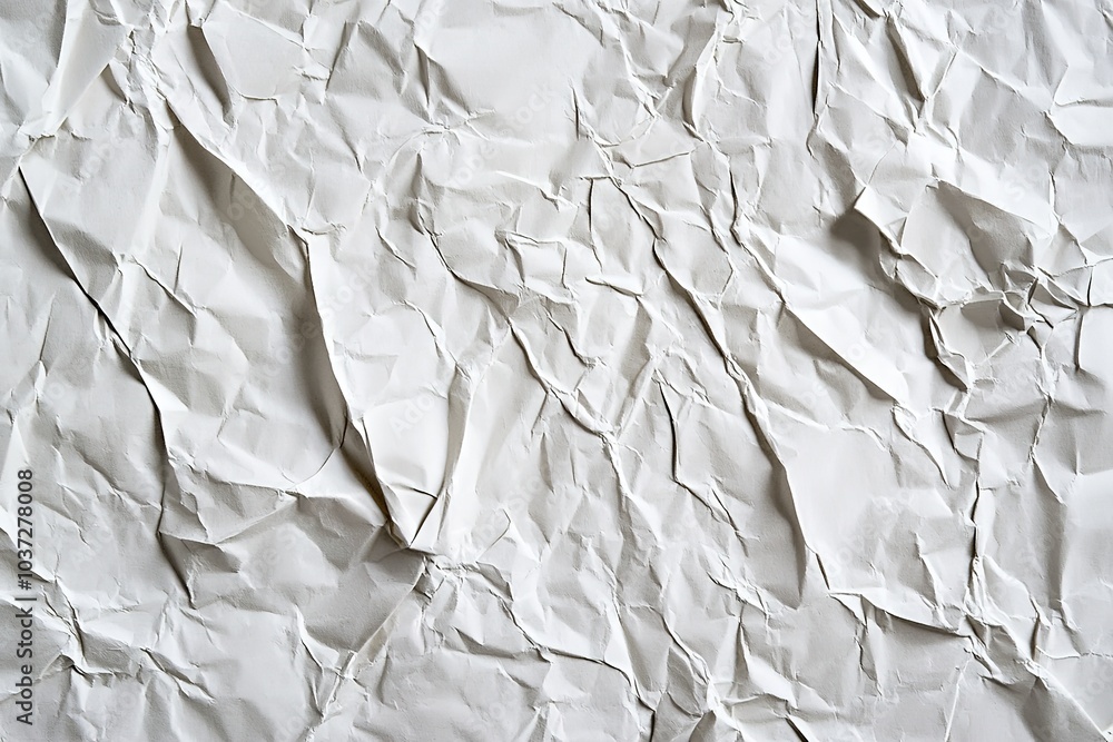 Poster white paper texture background with crumpled surface, blank sheet for design and print