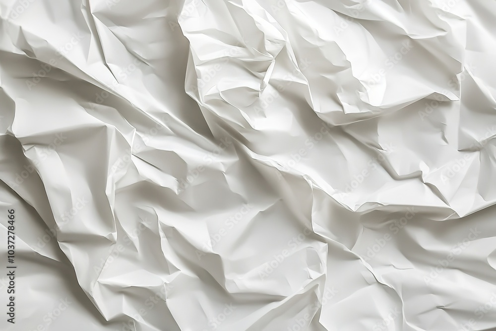 Poster white paper texture background with crumpled surface, blank sheet for design and print