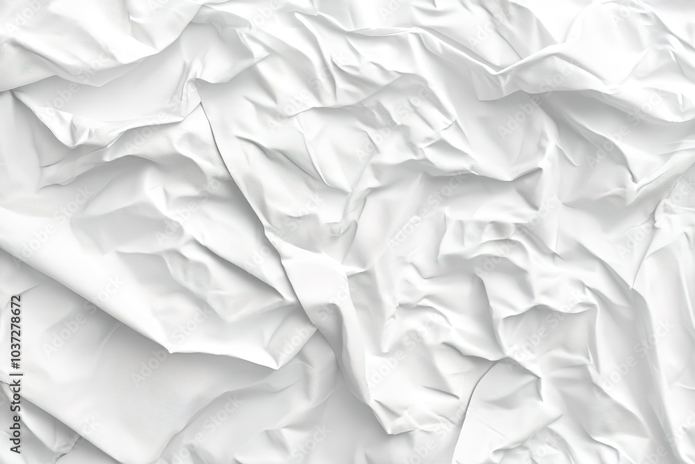 Poster white paper texture background with crumpled surface, blank sheet for design and print