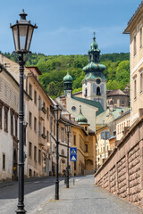 Obraz premium Streat view of the historic mining town Banska Stiavnica, Slovakia