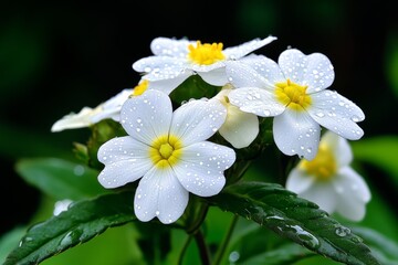 Fototapeta premium Silene Latifolia (White Campion) flowers glowing in the soft morning light, with dew droplets shimmering on the petals