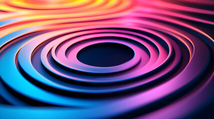 Naklejka premium Concentric rings expanding and contracting rhythmically over a minimalistic background with neon hues