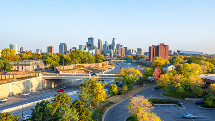 Skyline of Downtown Minneapolis at an autumn morning
