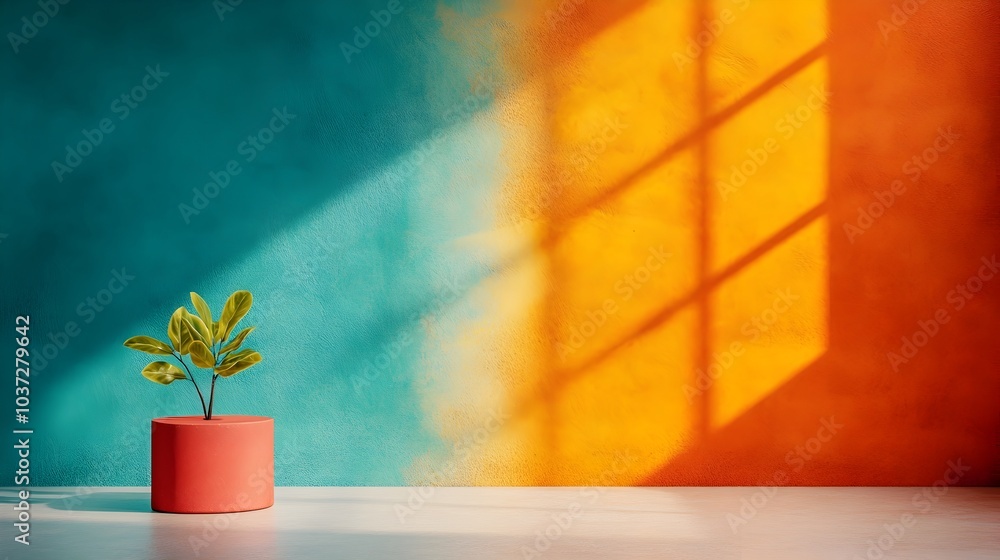 Aufkleber vibrant and prismatic 3d studio environment with multifarious hues bare floors and walls showcasing 