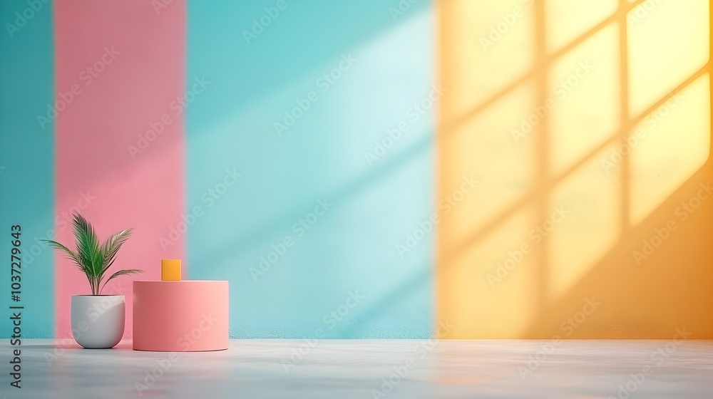 Aufkleber captivating 3d studio environment with a prismatic array of multifarious hues bare floors and walls 