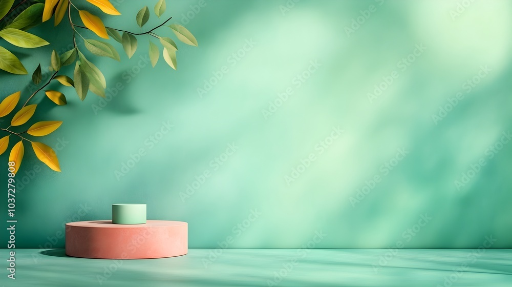 Poster prismatic 3d studio environment with a variety of vibrant hues bare floor and wall showcasing a prod