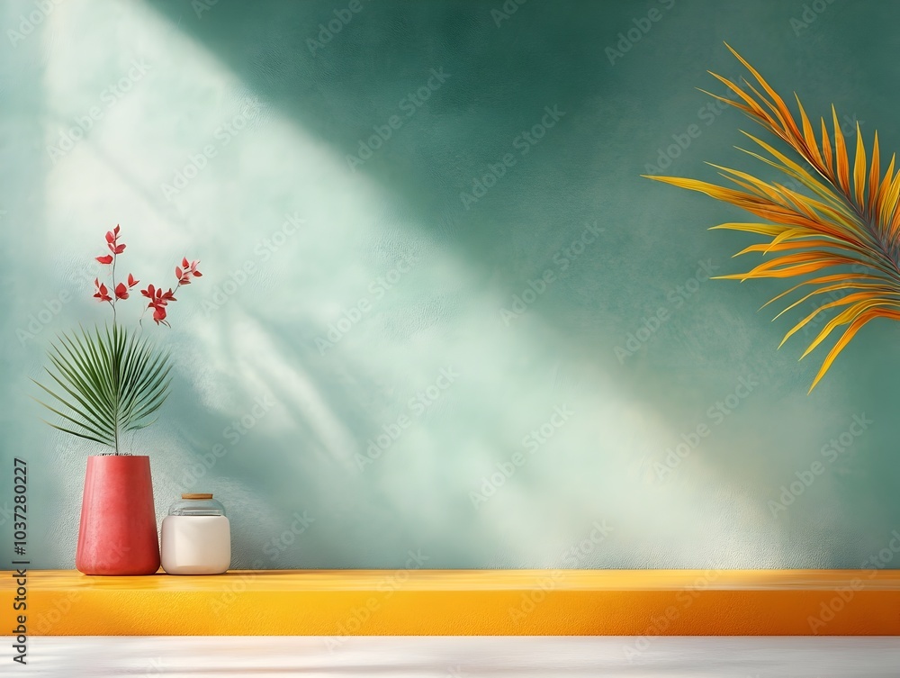 Poster minimalist 3d studio scene with an empty space line art wall decor and natural light from a window c