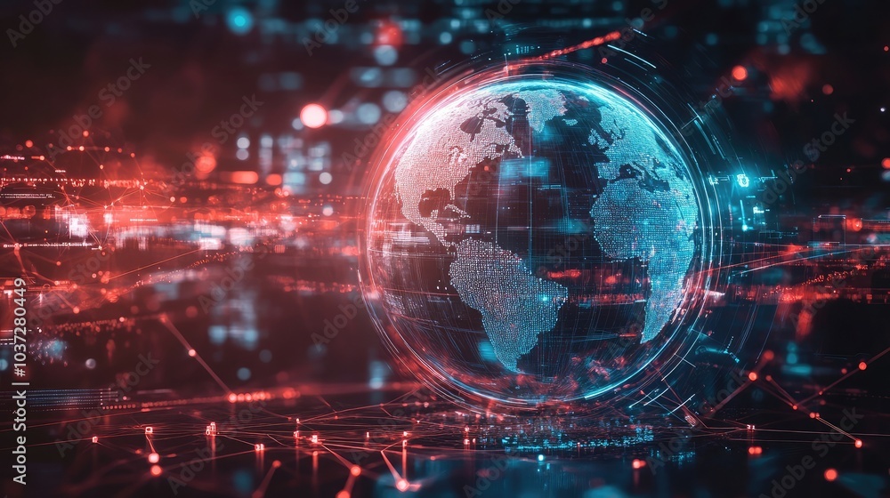 Poster a holographic globe surrounded by futuristic data streams, representing global connectivity and adva