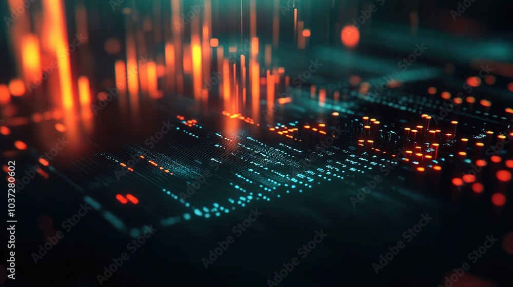 Poster abstract digital art with colorful data streams