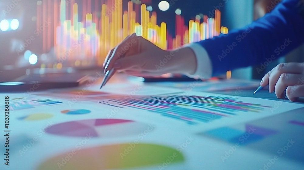 Poster business analysis with colorful charts and graphs