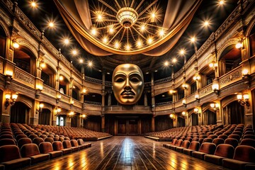 Obraz premium Long Exposure of Theatrical Stage with English Playwright Influence and Masks
