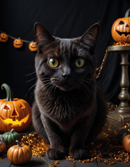 halloween cat and pumpkin