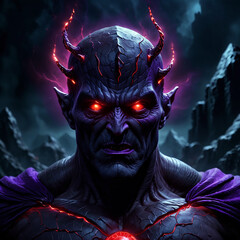 Dark Demon with Flaming Horns and Red Eyes