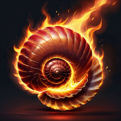 Fiery Nautilus Shell, Spiral of Fire, Burning Ocean Treasure