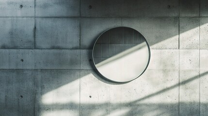 Minimalist Wall with Circular Mirror and Light Play