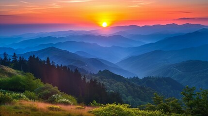 Obraz premium Scenic view of mountains against sky during sunset. Great for themes of natural beauty, serenity, and outdoor exploration