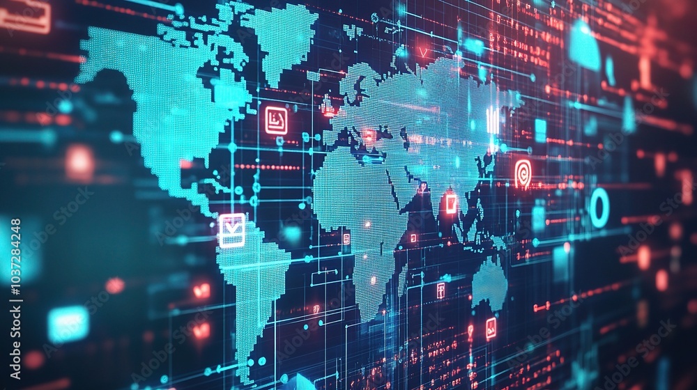 Poster abstract world map with digital data connections