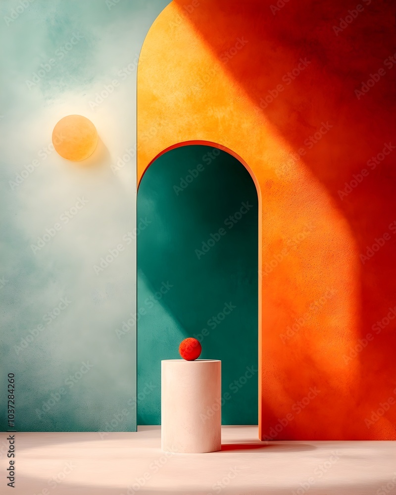 Aufkleber radiant 3d studio space with rich saturated tones simple geometric forms and textures prominent prod
