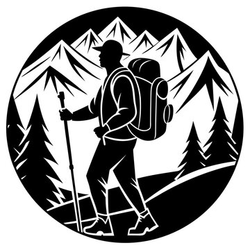 recommend clip art: Hiking silhouette vector illustration on white background