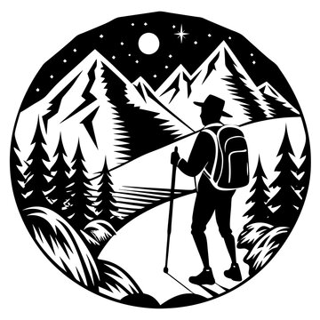 recommend clip art: Hiking silhouette vector illustration on white background