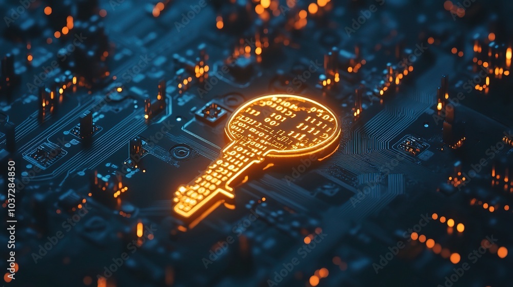 Poster digital key overlay on circuit board background