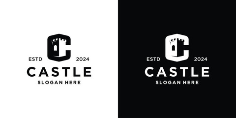Castle Letter C Vector Logo Design.