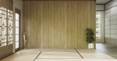 Obraz premium Mock up empty, Modern japanese tatami mat floor, room japanese traditional style. 3D rendering