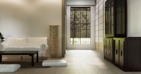 Living room sofa armchair minimalist modern old japanese style.3D rendering