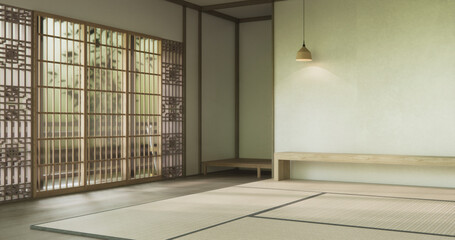 Mock up empty, Modern japanese tatami mat floor, room japanese traditional style. 3D rendering