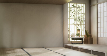 Mock up empty, Modern japanese tatami mat floor, room japanese traditional style. 3D rendering