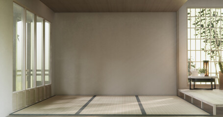 Mock up empty, Modern japanese tatami mat floor, room japanese traditional style. 3D rendering