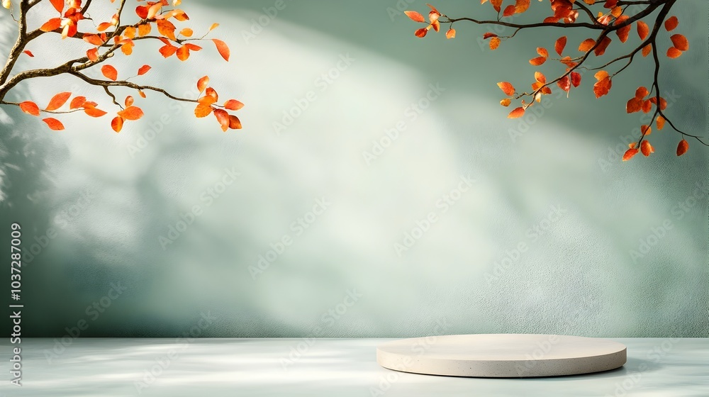 Poster elegant 3d studio room with a nature inspired background empty floor and wall and a product podium f
