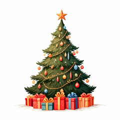 Festive Christmas Tree and Gifts on White Background