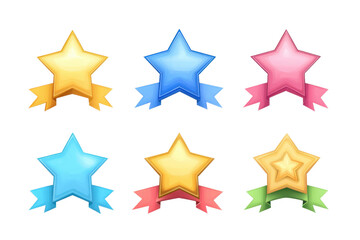 Colorful cartoon stars with ribbons on a transparent background. perfect for children's themes, awards, or festive decoration.