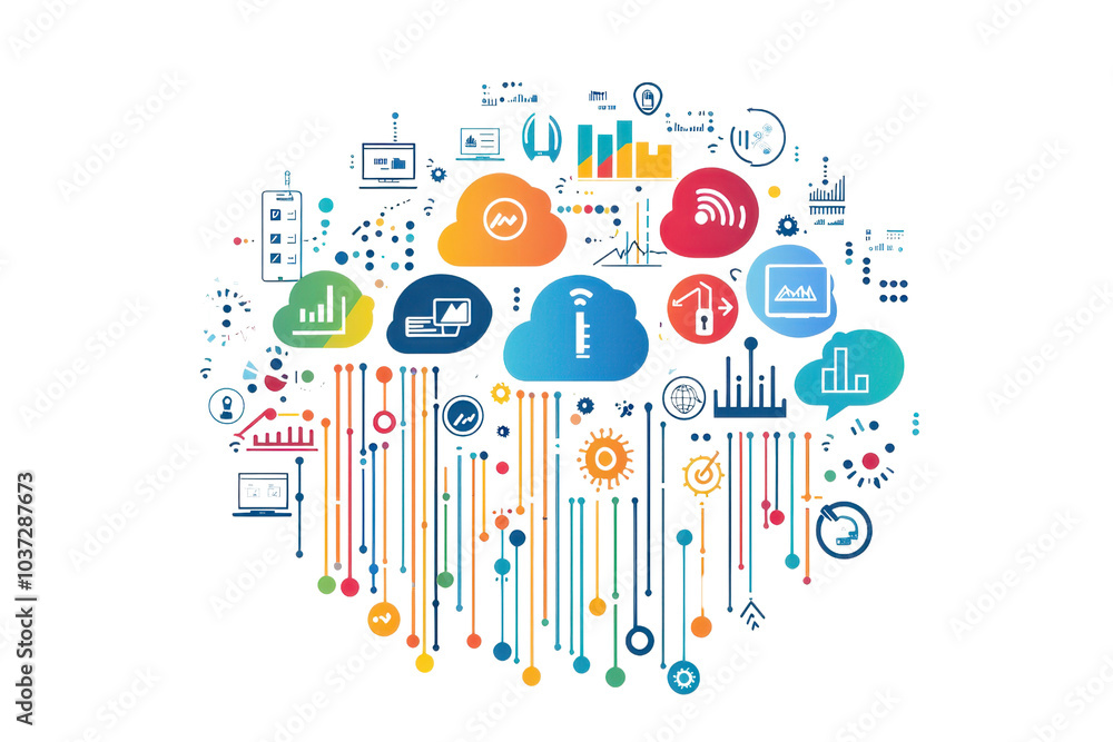 Aufkleber colorful cloud computing concept illustration depicting data storage and network connectivity in vib