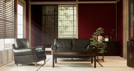 Living room sofa armchair minimalist modern old japanese style.3D rendering