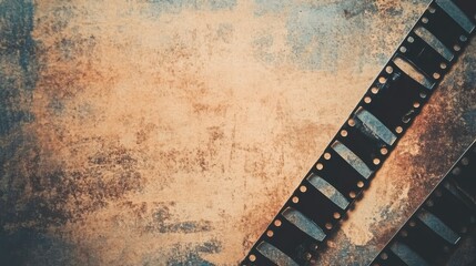 Obraz premium A distressed film strip frame with empty space, set against a faded, old paper background.
