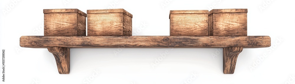 Poster wooden shelf with rustic containers, perfect for adding charm to home decor or organizing small item
